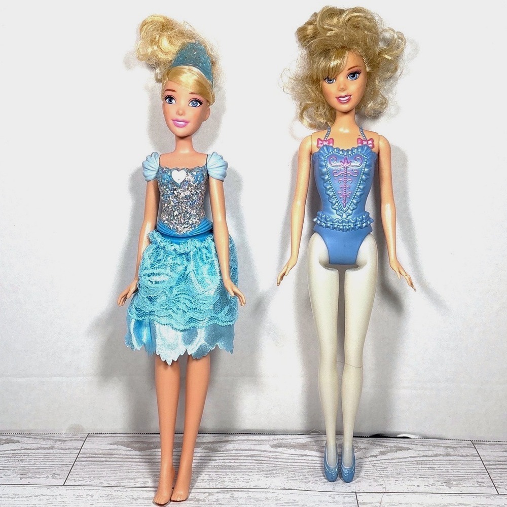 Disney Princess Cinderella Doll Set Lot Blue Ballgown & Leotard